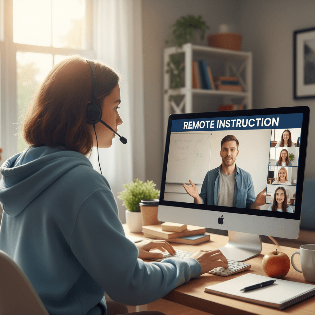 Student engaged in online learning from home