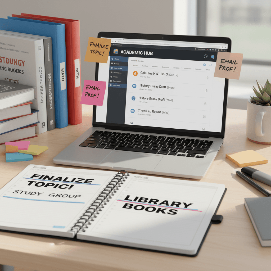 Student using organizational tools and systems